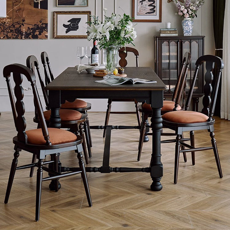 Silla de comedor con respaldo de madera maciza de franela de estilo moderno y transicional para comedor 