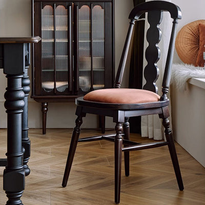 Silla de comedor con respaldo de madera maciza de franela de estilo moderno y transicional para comedor 