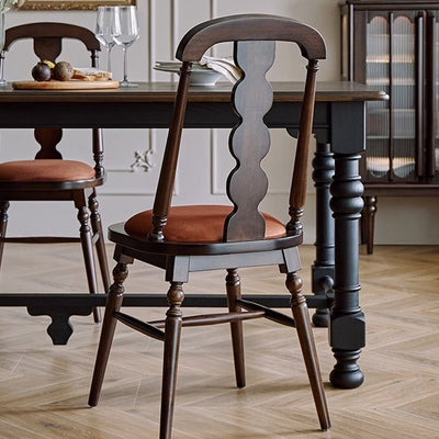Silla de comedor con respaldo de madera maciza de franela de estilo moderno y transicional para comedor 