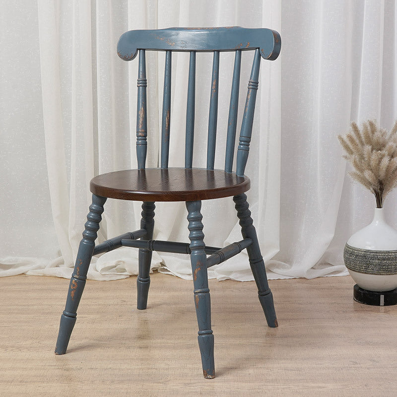 Chaise de salle à manger moderne du milieu du siècle en bois massif rond avec dossier à broches et repose-pieds 