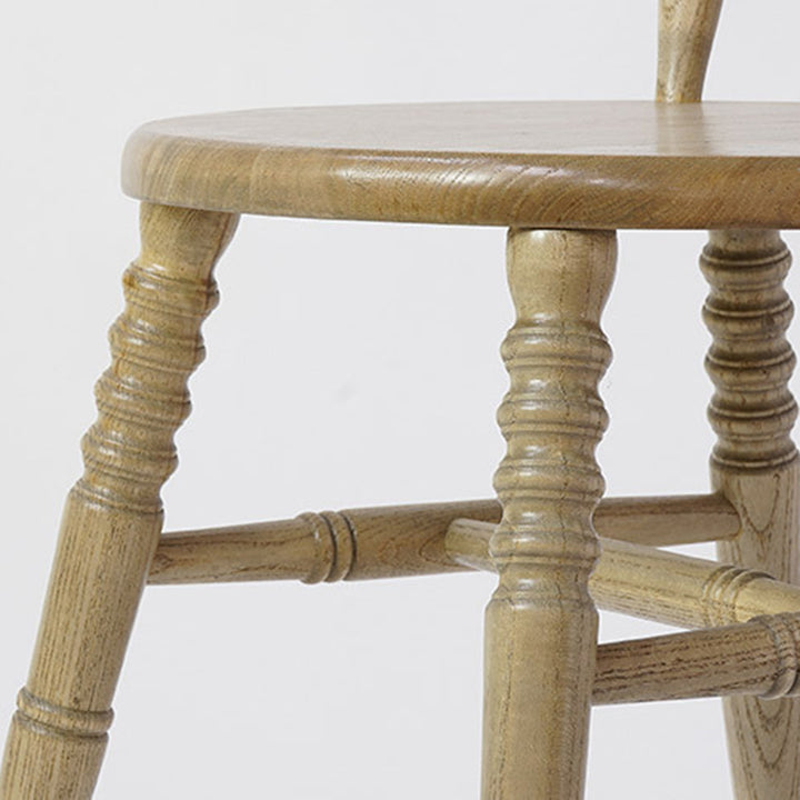 Chaise de salle à manger moderne du milieu du siècle en bois massif rond avec dossier à broches et repose-pieds 