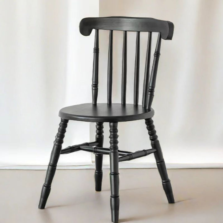Chaise de salle à manger moderne du milieu du siècle en bois massif rond avec dossier à broches et repose-pieds 