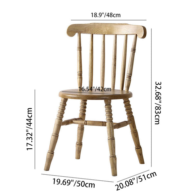 Chaise de salle à manger moderne du milieu du siècle en bois massif rond avec dossier à broches et repose-pieds 