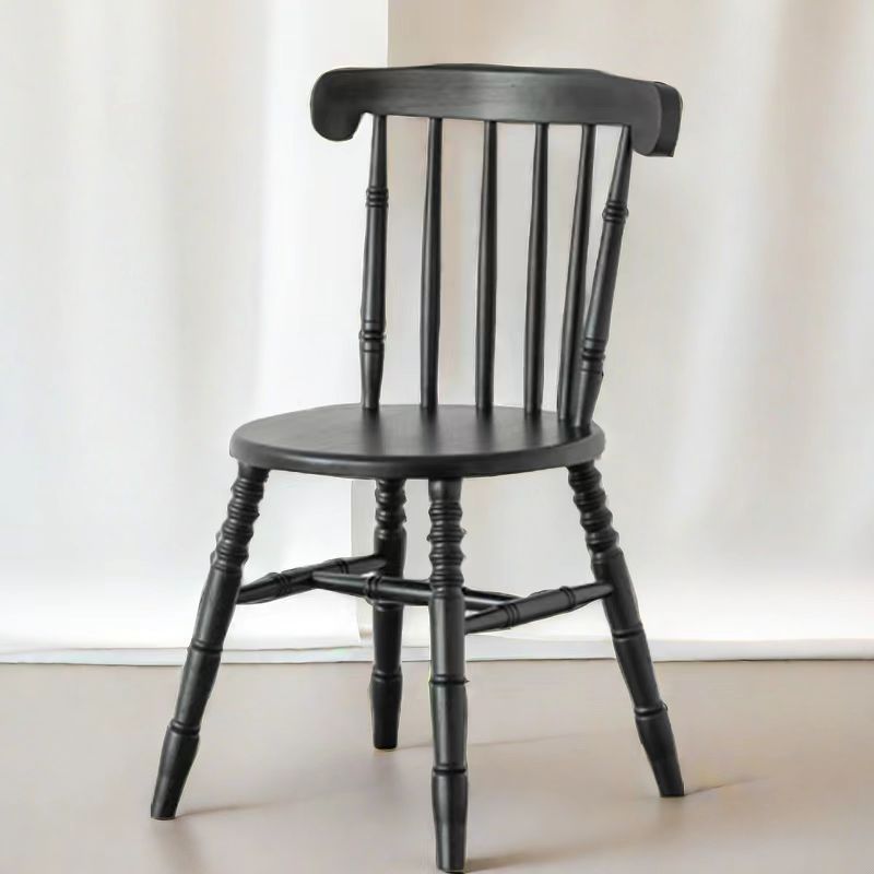 Chaise de salle à manger moderne du milieu du siècle en bois massif rond avec dossier à broches et repose-pieds 