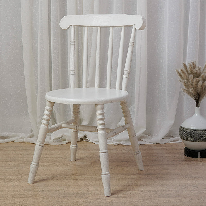 Chaise de salle à manger moderne du milieu du siècle en bois massif rond avec dossier à broches et repose-pieds 
