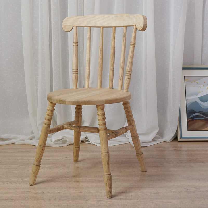 Chaise de salle à manger moderne du milieu du siècle en bois massif rond avec dossier à broches et repose-pieds 