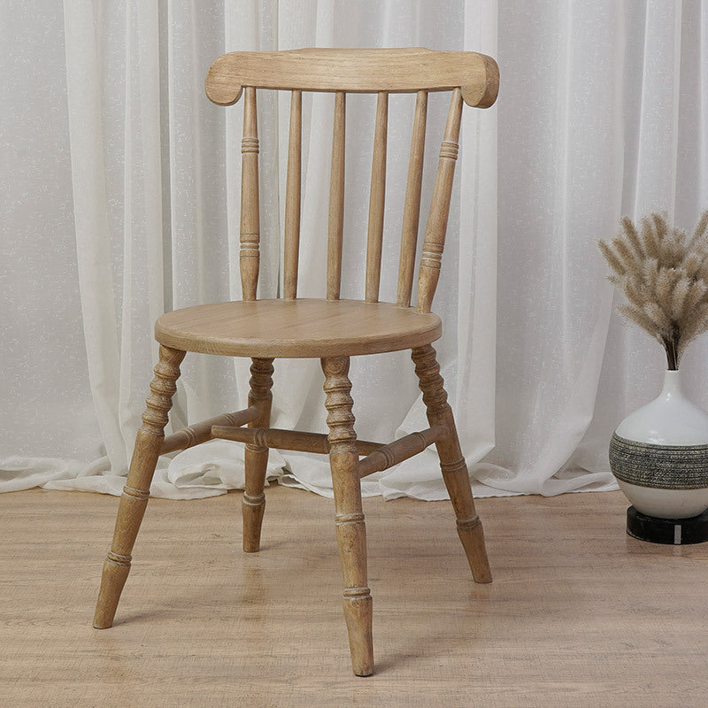 Chaise de salle à manger moderne du milieu du siècle en bois massif rond avec dossier à broches et repose-pieds 