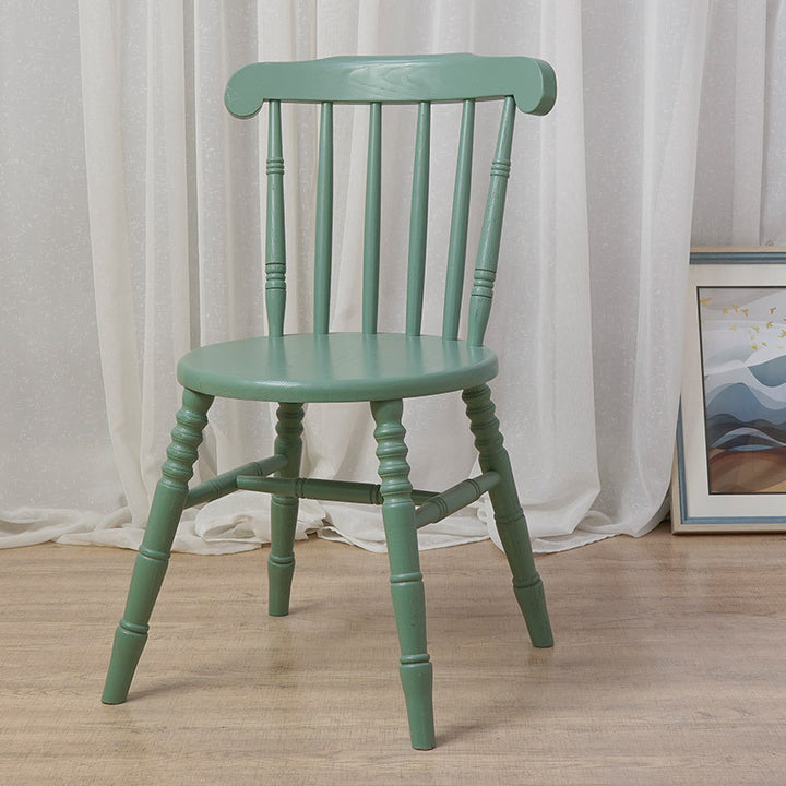 Chaise de salle à manger moderne du milieu du siècle en bois massif rond avec dossier à broches et repose-pieds 