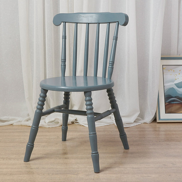 Chaise de salle à manger moderne du milieu du siècle en bois massif rond avec dossier à broches et repose-pieds 