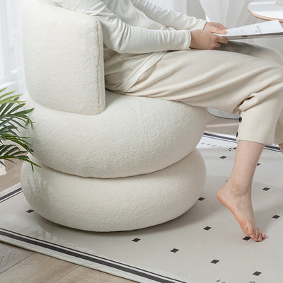 Taburete de tocador giratorio con tapicería de lana de cordero redonda de simplicidad contemporánea y estructura de madera de pino para dormitorio 