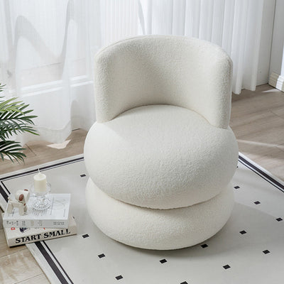 Taburete de tocador giratorio con tapicería de lana de cordero redonda de simplicidad contemporánea y estructura de madera de pino para dormitorio 