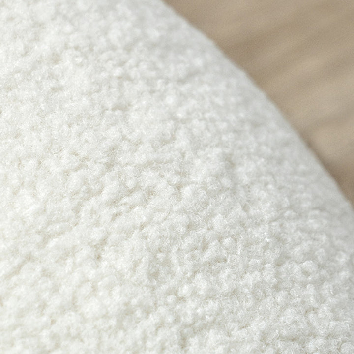Moderner, schlichter, runder Schminkhocker mit Sherpa-Stoff, Kiefernholzrahmen und Drehfunktion für das Schlafzimmer 
