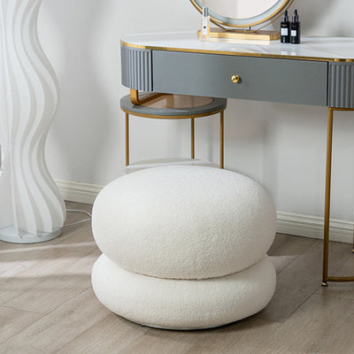 Taburete de tocador giratorio con tapicería de lana de cordero redonda de simplicidad contemporánea y estructura de madera de pino para dormitorio 