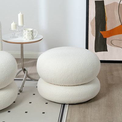 Taburete de tocador giratorio con tapicería de lana de cordero redonda de simplicidad contemporánea y estructura de madera de pino para dormitorio 