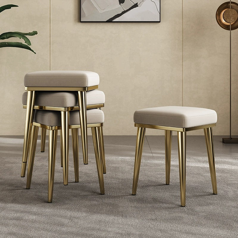 Tabouret de coiffeuse empilable en acier inoxydable avec rembourrage en cuir microfibre carré de luxe contemporain pour chambre 