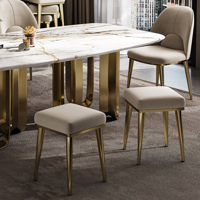 Tabouret de coiffeuse empilable en acier inoxydable avec rembourrage en cuir microfibre carré de luxe contemporain pour chambre 