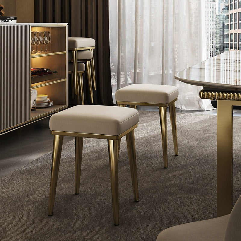 Tabouret de coiffeuse empilable en acier inoxydable avec rembourrage en cuir microfibre carré de luxe contemporain pour chambre 