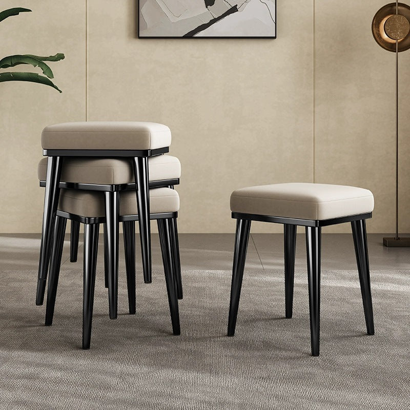 Tabouret de coiffeuse empilable en acier inoxydable avec rembourrage en cuir microfibre carré de luxe contemporain pour chambre 