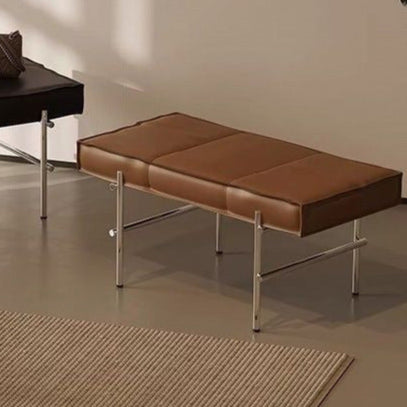 Modern Transitional Rectangular PU Leather Upholstered Stainless Steel Entryway Bench Footstool For Living Room
