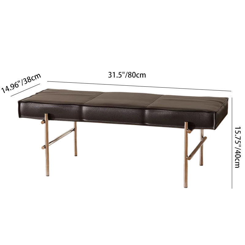 Modern Transitional Rectangular PU Leather Upholstered Stainless Steel Entryway Bench Footstool For Living Room
