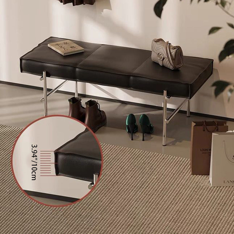Modern Transitional Rectangular PU Leather Upholstered Stainless Steel Entryway Bench Footstool For Living Room