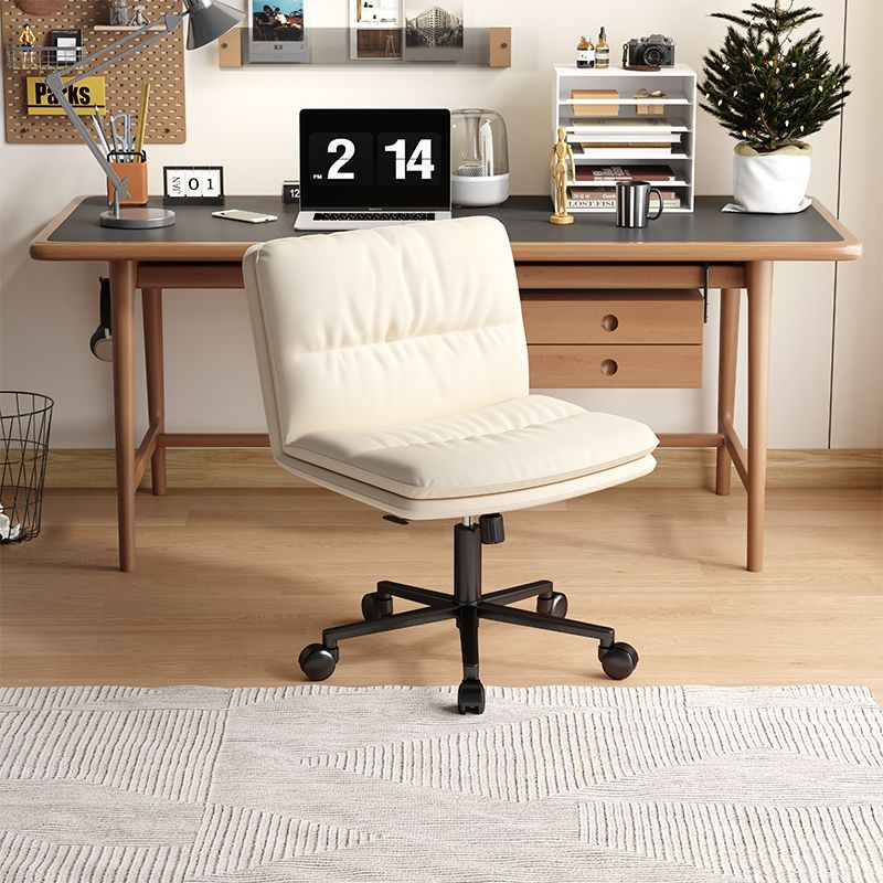 Moderner Mid-Century Faux-Leder gepolsterter Fünfspeichen-Rollenfuß höhenverstellbarer Drehstuhl armlos für das Home Office 