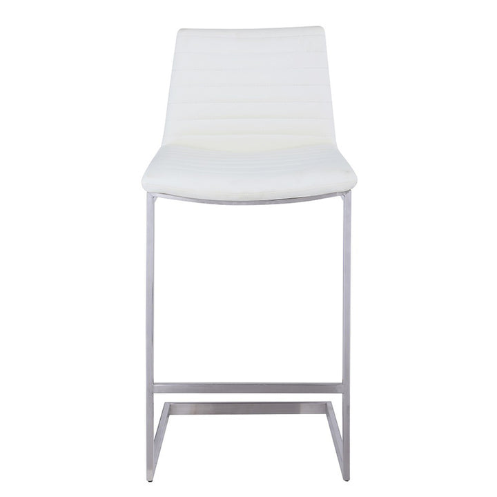 Moderner minimalistischer gerippter PU-Leder-Edelstahl-Barhocker ohne Armlehne mit Fußstütze für das Esszimmer 
