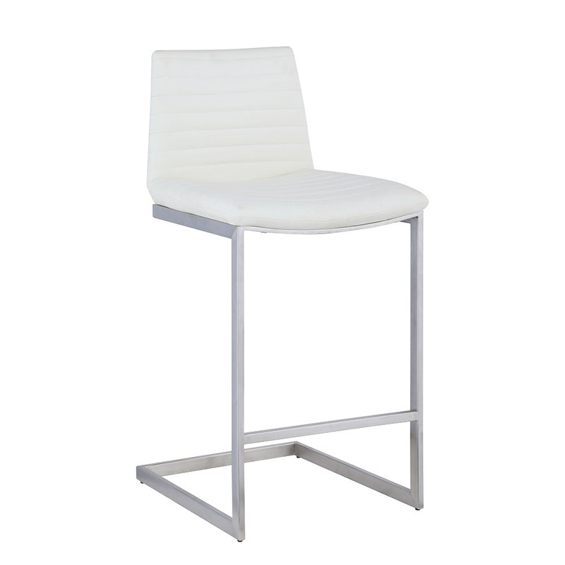 Moderner minimalistischer gerippter PU-Leder-Edelstahl-Barhocker ohne Armlehne mit Fußstütze für das Esszimmer 