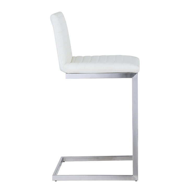 Moderner minimalistischer gerippter PU-Leder-Edelstahl-Barhocker ohne Armlehne mit Fußstütze für das Esszimmer 