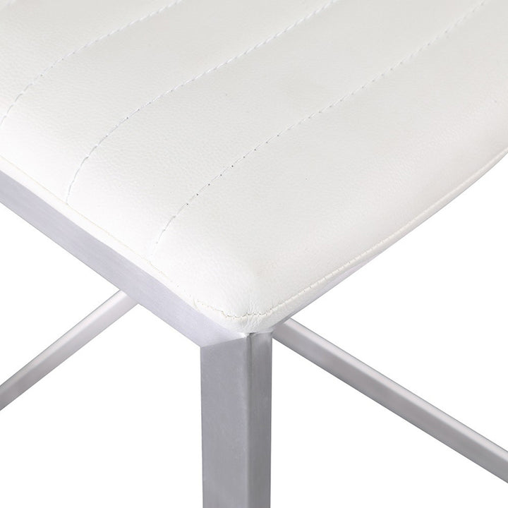 Moderner minimalistischer gerippter PU-Leder-Edelstahl-Barhocker ohne Armlehne mit Fußstütze für das Esszimmer 