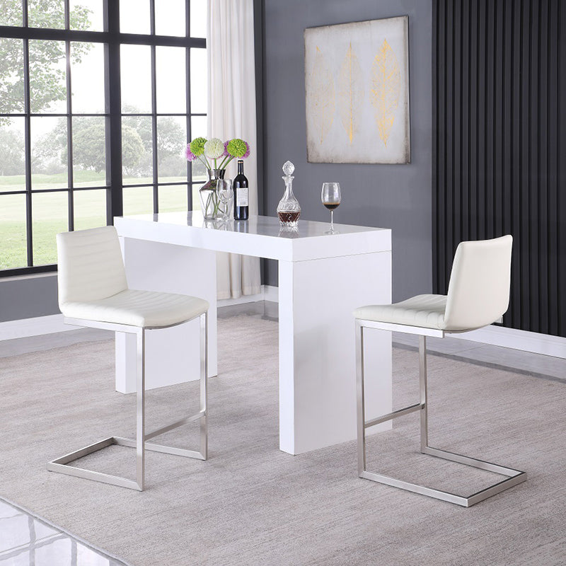 Moderner minimalistischer gerippter PU-Leder-Edelstahl-Barhocker ohne Armlehne mit Fußstütze für das Esszimmer 