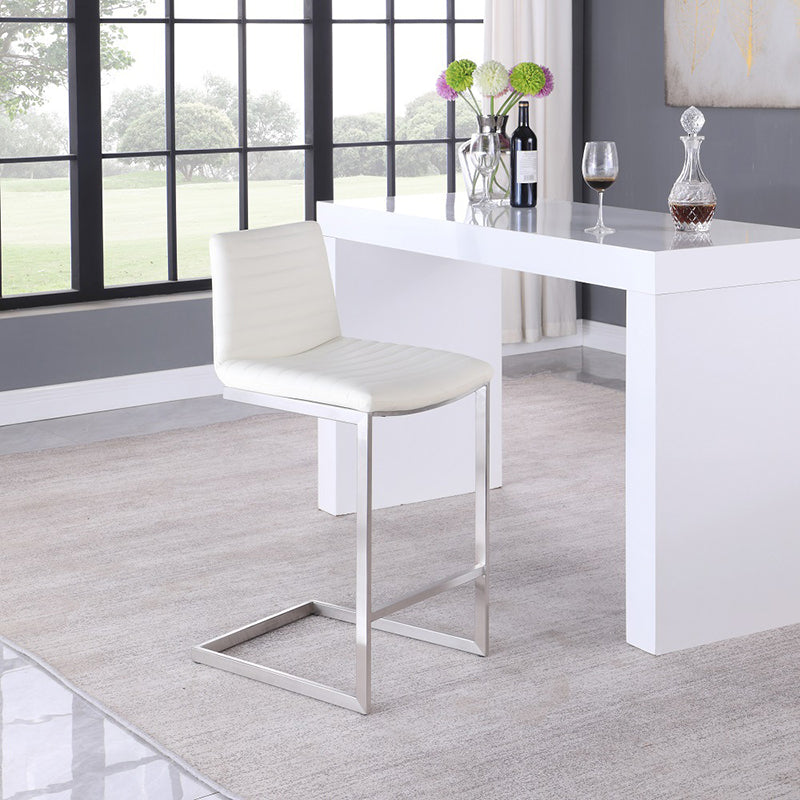 Moderner minimalistischer gerippter PU-Leder-Edelstahl-Barhocker ohne Armlehne mit Fußstütze für das Esszimmer 