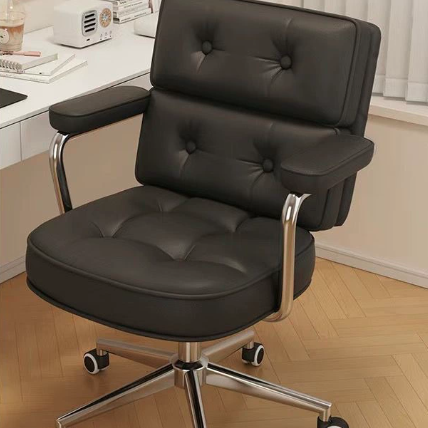 Modern Mid-Century Tufted Faux Leather Upholstered Five-Spoke Caster Base Desk Chair Armrest For Home Office