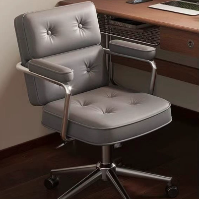 Modern Mid-Century Tufted Faux Leather Upholstered Five-Spoke Caster Base Desk Chair Armrest For Home Office
