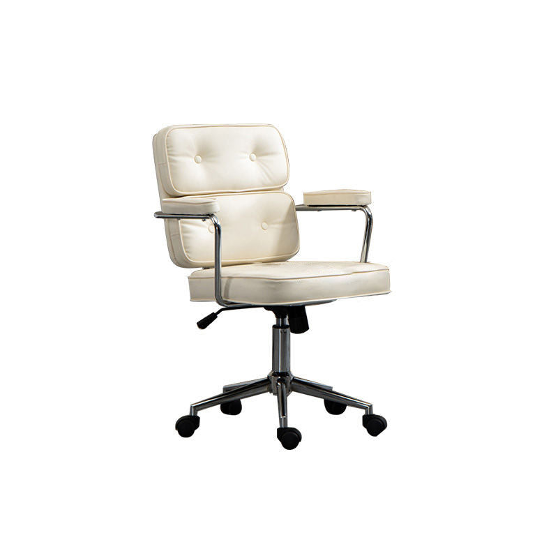 Modern Mid-Century Tufted Faux Leather Upholstered Five-Spoke Caster Base Desk Chair Armrest For Home Office