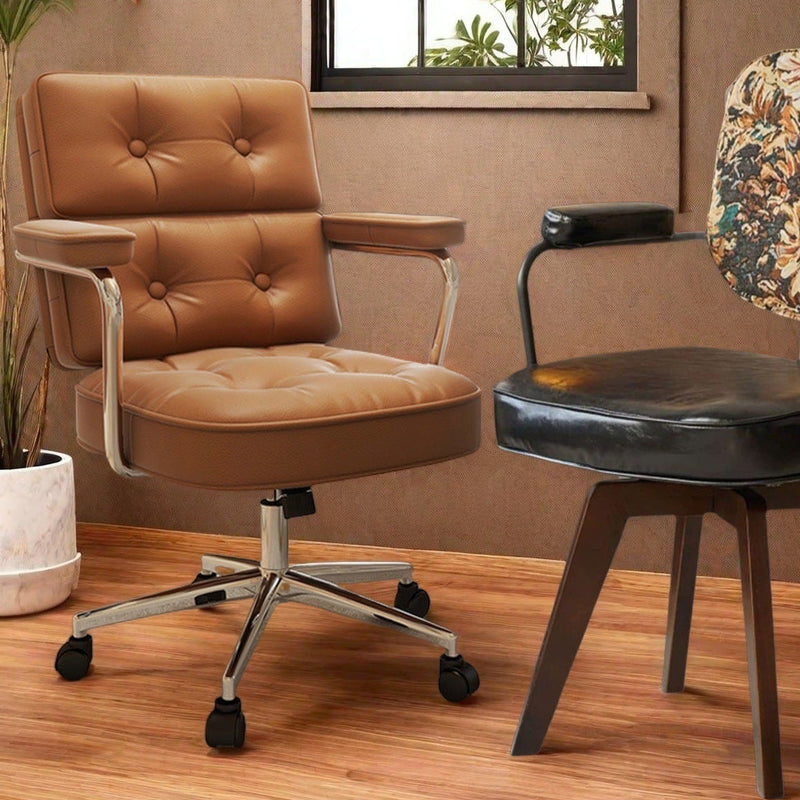 Moderner Mid-Century getufteter Kunstleder-gepolsterter Schreibtischstuhl mit fünf Speichen und Armlehne für das Home Office 