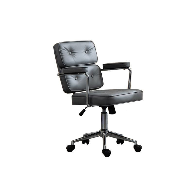 Modern Mid-Century Tufted Faux Leather Upholstered Five-Spoke Caster Base Desk Chair Armrest For Home Office