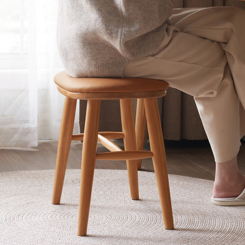 Traditioneller französischer ovaler Tech-Stoff gepolsterter Kirschholz-Schminkhocker Fußstütze für das Schlafzimmer 