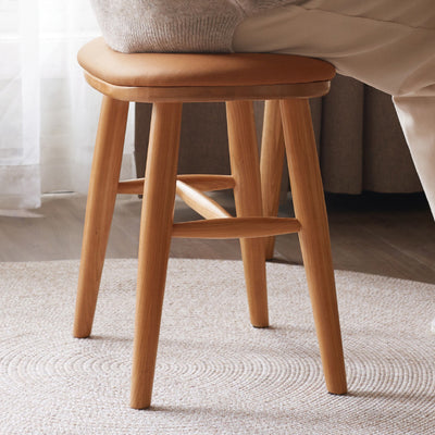 Traditioneller französischer ovaler Tech-Stoff gepolsterter Kirschholz-Schminkhocker Fußstütze für das Schlafzimmer 