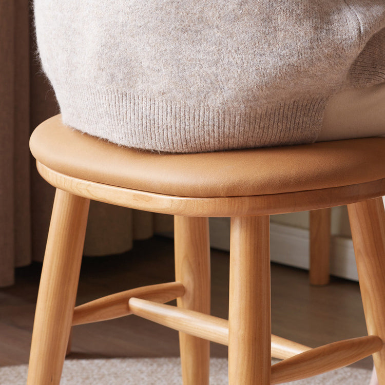 Traditioneller französischer ovaler Tech-Stoff gepolsterter Kirschholz-Schminkhocker Fußstütze für das Schlafzimmer 