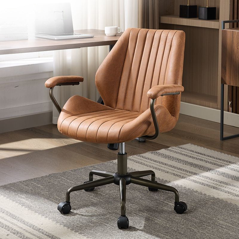 Modern Luxury Striped Suede Fabric Upholstered Height Adjustable Swivel Desk Chair Five-Spoke Caster Base For Home Office