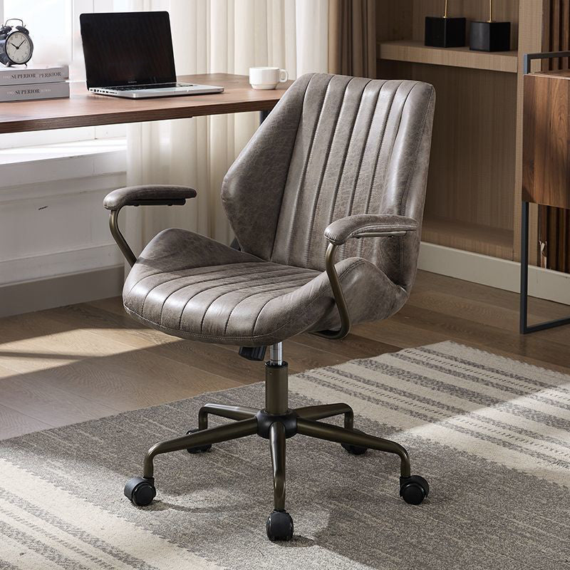 Modern Luxury Striped Suede Fabric Upholstered Height Adjustable Swivel Desk Chair Five-Spoke Caster Base For Home Office
