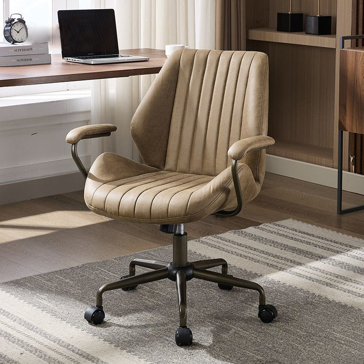 Chaise de bureau pivotante réglable en hauteur en tissu suédé rayé de luxe moderne avec base à roulettes à cinq branches pour bureau à domicile 