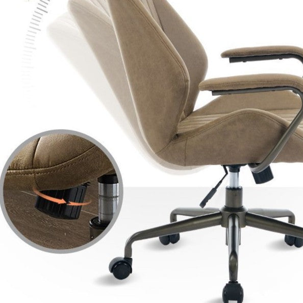 Moderner luxuriöser Drehstuhl mit höhenverstellbarem Gestell aus Eisen, gestreiftem Kunstwildlederbezug und fünfarmigem Rollfuß für das Homeoffice 