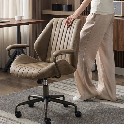 Modern Luxury Striped Suede Fabric Upholstered Height Adjustable Swivel Desk Chair Five-Spoke Caster Base For Home Office