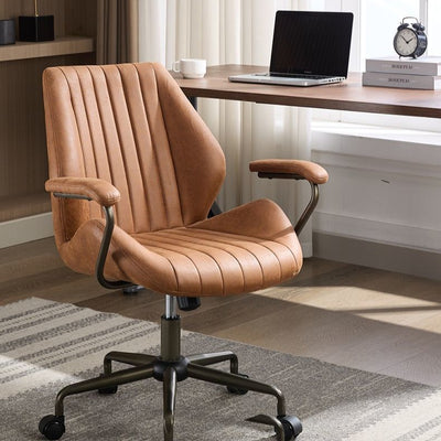 Modern Luxury Striped Suede Fabric Upholstered Height Adjustable Swivel Desk Chair Five-Spoke Caster Base For Home Office