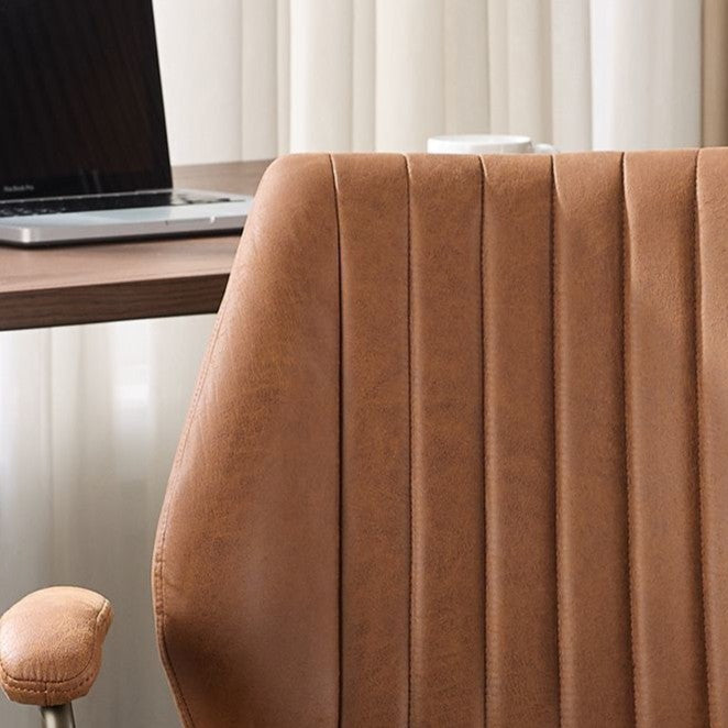 Moderner luxuriöser Drehstuhl mit höhenverstellbarem Gestell aus Eisen, gestreiftem Kunstwildlederbezug und fünfarmigem Rollfuß für das Homeoffice 