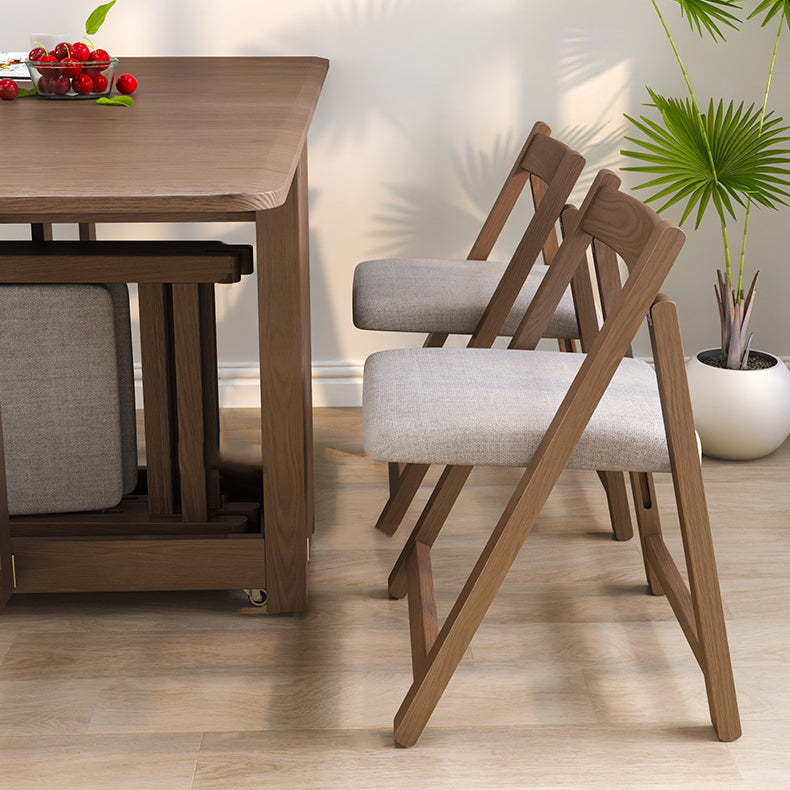 Traditional Vintage Fabric Upholstered Solid Wood Foldable Dining Chair For Living Room