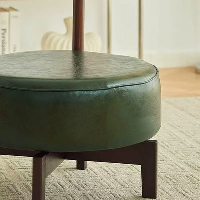 Modern Transitional Round Oil-Waxed Leather Solid Wood Swivel Chair Sunflower Pattern Backrest For Living Room