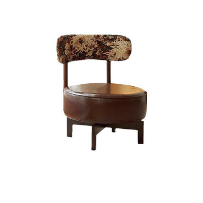 Modern Transitional Round Oil-Waxed Leather Solid Wood Swivel Chair Sunflower Pattern Backrest For Living Room